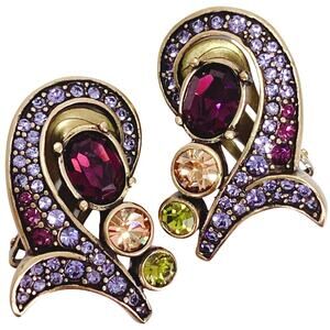 Heidi Daus Beguiling Baroque Purple Multicolor Swirl Pave Jewel Clip On Earrings
